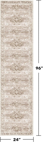Boho 2x8 Long Runner Rugs for Hallway, Neutral Farmhouse Non Slip Runner for Kitchen, Entryway, Vintage Floral Decor Low-Pile Washable Stain Resistant Beige Latte Rug