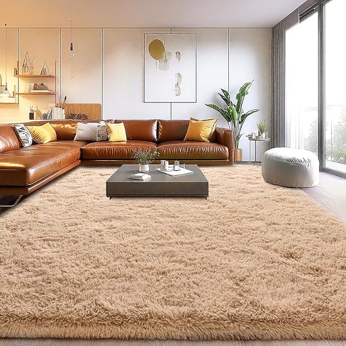 Area Rugs for Living Room, Soft Shaggy Carpets for Living Room, Fuzzy Rugs for Kids' Room, Perfect Decor for Modern Home Camel 4x6 Feet