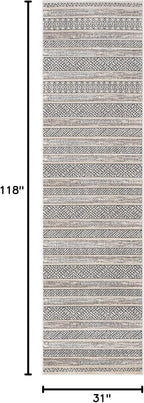 Well Woven Francesca Beige Tribal Geometric Distressed High-Lo Pile (2'7" x 9'10") Runner Rug