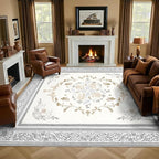 SOULFUL Medium Pile 8x10 Rugs for Living Room - Cozy Soft Underfoot Large Area Rug - Light Taupe Boho Floral - Washable Non-Slip - Perfect for Bedroom Kids Room Under Dining Table Office