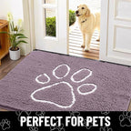 Smiry Dog Door Mat for Muddy Paws, Absorbent Dirt Trapper Non Slip Quick Dry Washable Chenille Mat for Mud Dogs, Entry Rug for Indoor and Outdoor (40x32 Inches, Deep Plum and White)