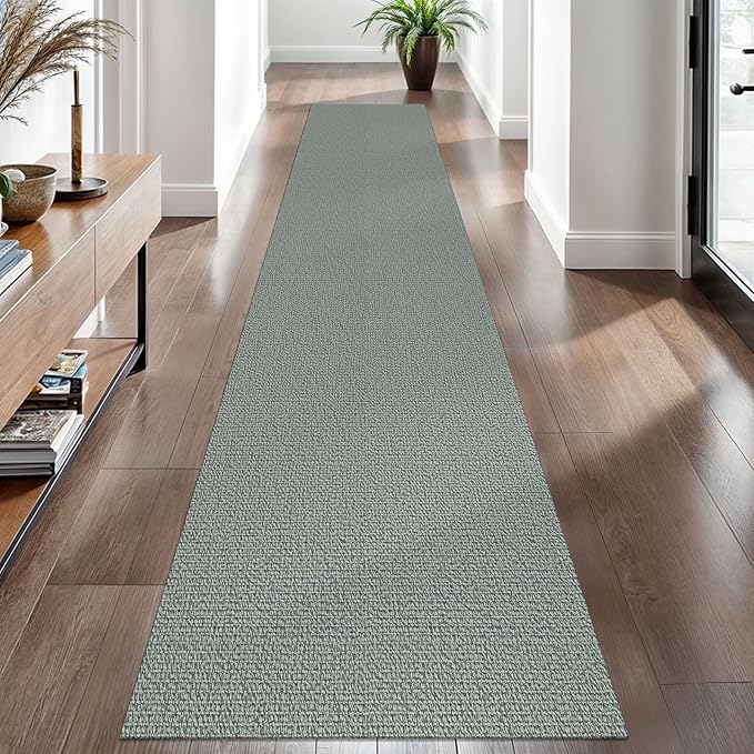 EARTHALL Washable Runner Rug 2x10 Ft Non Slip Runners for Hallways Long Cotton Rubber Backed Kitchen Runner Braided Indoor Floor Carpet Runners for Entryway, Hallway, Kitchen, Green/Grey