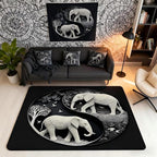 Elephant Area Rug 3x5 Bohemian Style Rugs for Living Room | Antique Decor Yin and Yang Washable Rug, Western Animals Carpet Indoor Floor Mat,Black Grey Beige