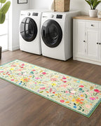 Boho Floral Runner Rug 2x6, Washable Non-Slip Kitchen Rug, Ultra Soft Vintage Carpet for Hallways, Kitchen, Bedroom, Bathroom (Green)