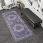 GLN Rugs Traditional Collection - Machine Washable Area Rug, Traditional Washable, Non Slip, Low Pile Chenille Rug, Living Room, Bedroom, Kitchen Rug (2'6" x 7' Navy/Off White)