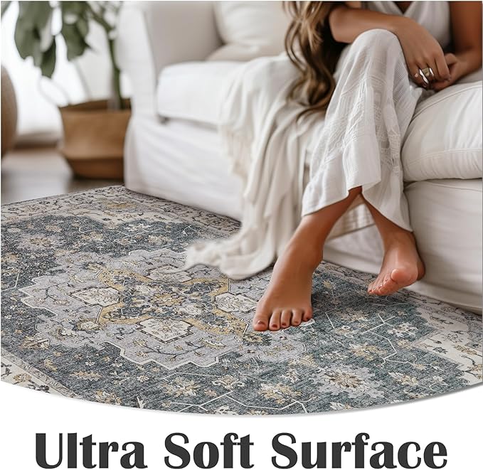 jinchan Area Rug 2x3 Vintage Entryway Rug Washable Boho Indoor Doormat Floral Medallion Small Door Mat Non Slip Retro Soft Thin Classic Carpet for Kitchen Bathroom Bedroom Grey