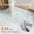 Blue Runner Rug 3x12 Hallway Machine Washable Kitchen Vintage Distressed Non Slip Long Carpet Indoor Retro Floral Bedroom Accent Throw Rug for Bathroom Office Laundry Dining Room