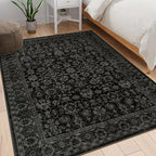 LIVEBOX Washable Area Rug 5x7 - Large Black Boho Living Room Rug Vintage Rugs for Bedroom, Lightweight Retro Carpet Floral Accent Rugs for Dining Room High Traffic Area