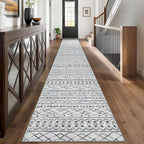 KUTA Long Hallway Runner Rug 2.6x18 Non-Slip Washable, Moroccan Vintage Grey Boho Kitchen Rugs Ultra Soft Distressed Geometric Floor Carpet Runners for Bedroom Laundry Stairway Entryway