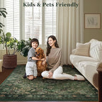 Dark Green Tranditonal 6x9 Area Rugs for Living Room, Vintage Distressed Medallion Printed Low Pile Thin Rugs for Bedroom, Washable Non Slip Soft Carpet for Dining Room Home Office Guest Room