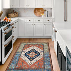 Lahome Boho 3x5 Washable Area Rugs, Small Non-Slip Bedroom Carpet Throw Low-Pile Rugs for Entryway Kitchen, Oriental Distressed Carpet for Bathroom Office Laundry Living Room, Rust