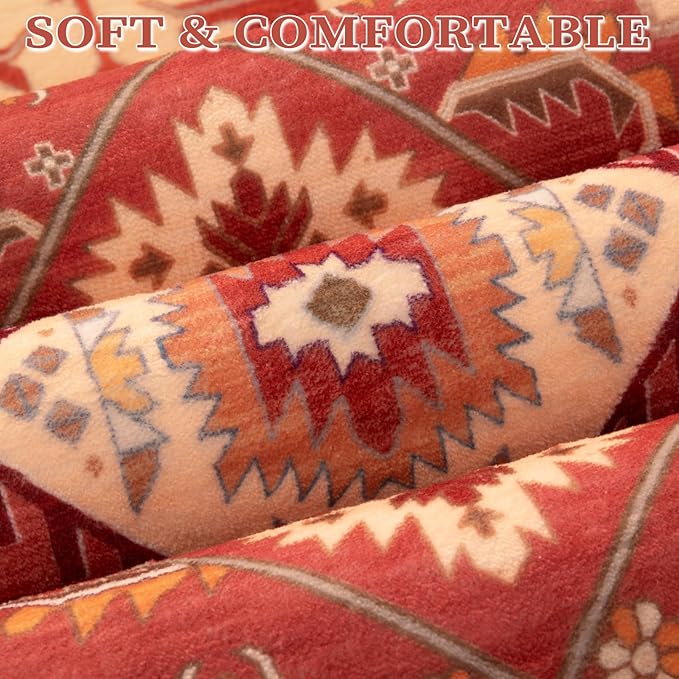 SERISSA Boho Rugs for Entryway, 2x3 Washable Non-Slip Entryway Rug Small Area Rug, Ultra Soft Oriental Vintage Red Beige Low-Pile Indoor Door Mat Floor Carpet for Entrance Bedroom Kitchen Bathroom