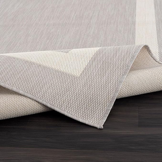 CAMILSON Outdoor Rug 6x9,Modern Outside Rugs for Patios Porches Waterproof Durable Washable Non-Shedding, Easy-to-Clean Indoor Outdoor Area Carpet (6 x 9, Bordered - Gray/White)