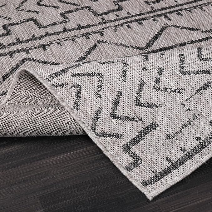 Beverly Rug Waikiki Indoor Outdoor Rug 6x9, Washable Outside Carpet for Patio, Deck, Porch, Trellis Area Rug, Water Resistant, Dark Grey - Light Grey