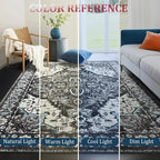 Large Area Rugs 8x10 for Living Room, Bedroom, Washable Vintage Rugs -Low Pile Distressed Rugs for Kitchen, Dining Room, Water Repellent & Non Shedding, Black and Blue