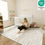 5x7 Machine Washable Area Rug for Living Room, Brown White Vintage Moroccan Rug Large Non-Slip Low Pile Soft Faux Wool Carpet, Kids and Pets Friendly for Bedroom Dining Room Farmhouse Home Decor Rug