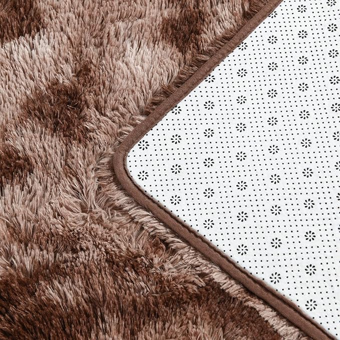 Large Shag Area Rugs 9 x 12, Tie-Dyed Plush Fuzzy Rugs for Living Room, Ultra Soft Fluffy Furry Rug for Bedroom, Indoor Carpet Nursery Rugs for Kids Room Home Decor, Coffee