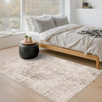 Washable Beige Brown Rugs for Entryway Indoor - 3x5 Throw Rug for Large Kitchen, Bedroom Bedside, Bathroom, Mudroom, Mordern Abstract Medallion Light Brown Décor, Non Slip Low Pile Fade Resistant