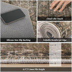 Washable 8x10 Area Rugs for Living Room, Boho Non-Slip Vintage Distress Large Rugs for Bedroom Dining Room Nursery Office, 0.3" Neutral Oriental Throw Thin Carpet, Rust/Multi
