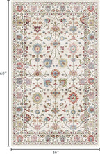 3x5 Washable Area Rug - Small Entryway Rug Non-Slip Cream Colorful Vintage Traditional Floral Kitchen Rugs Low Pile Boho Carpet Throw Rugs for Living Room Bedroom Bathroom Entrance Dorm Office