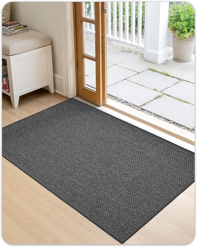 Color&Geometry Thin Indoor Entrance Mats, 24"X36" Indoor Mats for Entryway Non Slip Rubber Backed, Dirt Trapper Door Rugs for Entryway Indoor 2x3 Washable, Charcoal Grey (Rolled-up NO Creases)