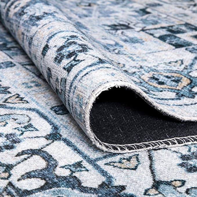 Bloom Rugs Caria Washable Non-Slip 8x10 Rug - Blue Traditional Area Rug for Living Room, Bedroom, Dining Room, and Kitchen - Exact Size: 7'8" x 10'