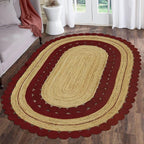 12x18 Jute Oval Rug – Oval Flatweave Rug, Handmade Boho Style, Solid Red Beige Jute, 0.27" Thick, Hand Braided Kilim Carpet for Bedroom, Living Room, Dining Room