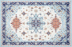 Phantoscope Washable Area Rug 6'x9' Non-Slip, Vintage Boho Rugs for Living Room, Bedroom, Dining Room, Medallion Persian Symmetrical Pattern, Low-Pile Foldable Floor Carpet, Ivory Blue/Orange