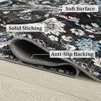 Large Area Rugs 9x12 for Living Room, Bedroom, Washable Vintage Rugs -Low Pile Distressed Rugs for Kitchen, Dining Room, Water Repellent & Non Shedding, Black and Blue