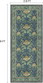 Bavni 2'6''x6 Runner Rug,Microfiber Washable Non-Slip Vintage Floral Rugs,Low Pile Lightweight Carpet for Bedroom,Hallway,Entryway,Kitchen,Bathroom, Tea Green/Blue