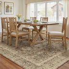 8x10 Washable Area Rug for Living Room Bedroom Brown Vintage Large Distressed Rustic Low Pile Carpet Non-Slip Lightweight Vacuumable Soft Throw Rug for Indoor Dining Room