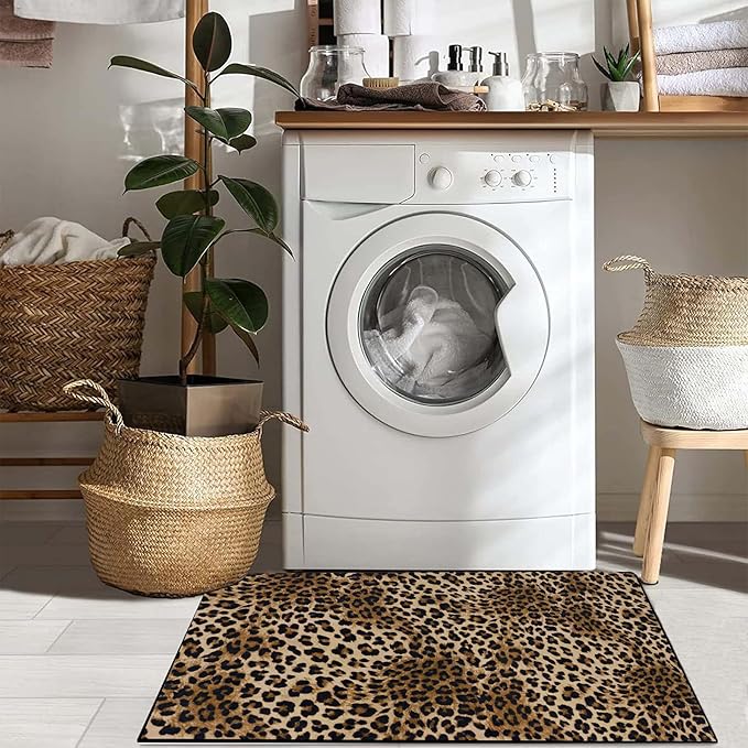 Leopard Rug 2x3 Washable Animal Print Rugs Non Slip Short Plush Ultra Soft Modern Entryway Rug for Indoor Entry Bedroom Bathroom
