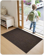Color&Geometry Ultra-Thin Indoor Door Mat, 26"x47" Low-Profile Non-Slip Entryway Rug with Modern Geometric Texture, Washable Doormat for Entrance, Front Doors, Brown(Rolled-up NO Creases)