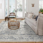 RUGGABLE Washable Vintage Area Rug – Sarrah Blue Quartz 9x12, Stain-Resistant, Non-Slip – Large Machine Washable Rugs for Living Room, Bedroom, Hallway, Entryway & Office–with Standard Pad
