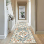 Enkor Runner Rugs for Hallway, 2.6x10.5 Washable Soft Non Slip Floor Rugs for Kitchen, Modern Mat for Living Room Bedroom Entryway Orange & Blue