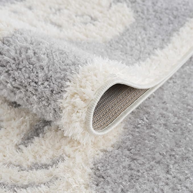 Hauteloom Tilos Moroccan Farmhouse Living Room Bedroom Nursery Shag Area Rug - Shaggy Carpet - Tiger Pattern - High Plush Pile - Light Grey, Beige, Cream - 5'3" x 7'