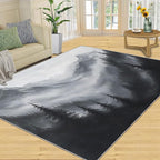 Misty Forest Rugs for Bedroom - 5x8 Area Rug - Modern Black White Art Rugs for Living Room, Natural Landscape Rug, Washable Home Decor Carpet