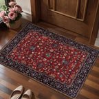 Tangsoo 2x3 Washable Rugs for Entryway, Vintage Floral Rug Red Small Area Rug Non-Slip Soft Low Pile, Small Carpet Door Mat, Front Door Indoor Throw Rugs for Entrance Kitchen Entry