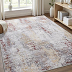 Toneed Abstract Area Rug Modern Washable Rug Soft Non Slip Rug Low Pile for Bedroom Living Room Dining Room Taupe Grey Brown 7x10 Feet