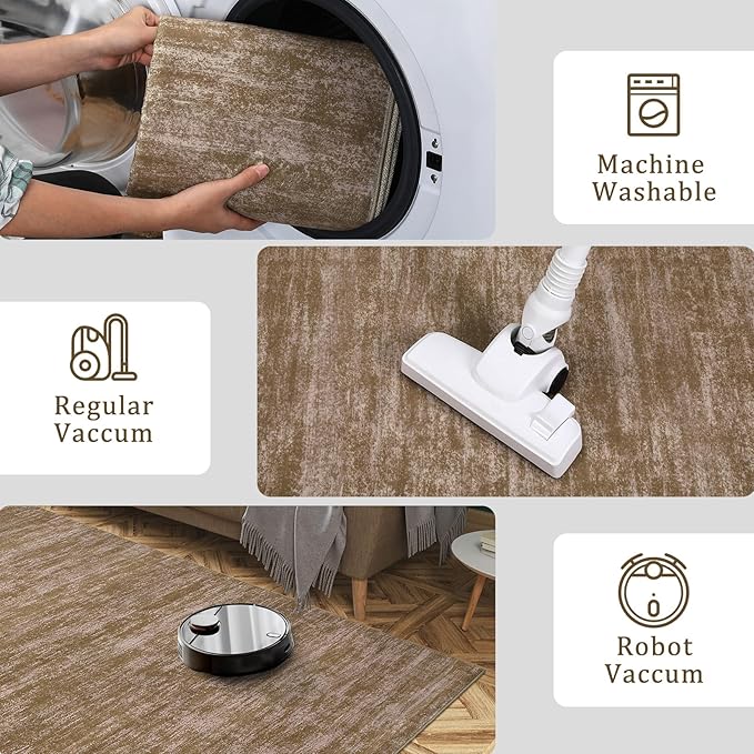 RUGSREAL 5x7 Living Room Area Rug Modern Solid Color Rug with Rubber Backing Large Bedroom Throw Carpet Indoor Washable Stain Resistant Dining Room Rug Contemporary Area Rug for Home Office, Taupe