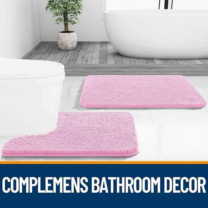 OLANLY Bathroom Rugs 24x16, Extra Soft Absorbent Chenille Bath Rugs, Rubber Backing Quick Dry, Machine Washable Bath Mats for Bathroom Floor, Tub and Shower, Home Decor Accessories, Pink