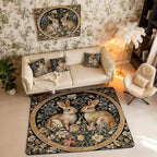 Rustic Rabbits 3 x 5 Area Rug Country Plant Leaves Floral Rugs for Living Room | Vintage Farmhouse Style Farm Animals Washable Rug, Cute Rabbit Botanical Carpet Indoor Floor Mat