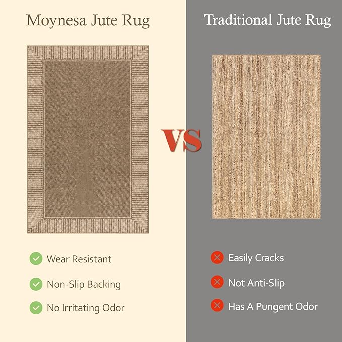 Moynesa Brown Striped Border Easy Jute Outdoor Indoor 5x7 Area Rugs for Living Room, Washable Non Slip Rug for Backyard Patio Balcony Dining Room Bedroom, Farmhouse Carpet for Fall Winter Decor