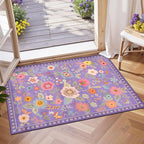 Floral 2x3 Area Rug Machine Washable Soft Print Boho Carpet Non Slip Doormat Low Pile Flower Area Rugs for Living Room Bedroom Nursery Kitchen Dining Room Indoor-Purple/Pink/Multi