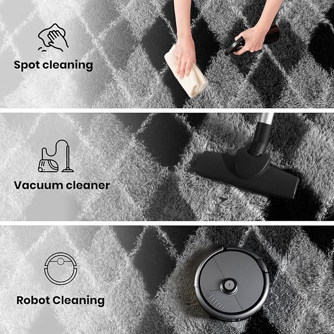 Zentavio Area Rugs for Living Room Large Rugs for Bedroom 6x9 Carpet Fluffy Fuzzy Soft Shag Aesthetic Plush High Pile Gray Throw Rug for Nursery Kids Room Dorm Diomond Black