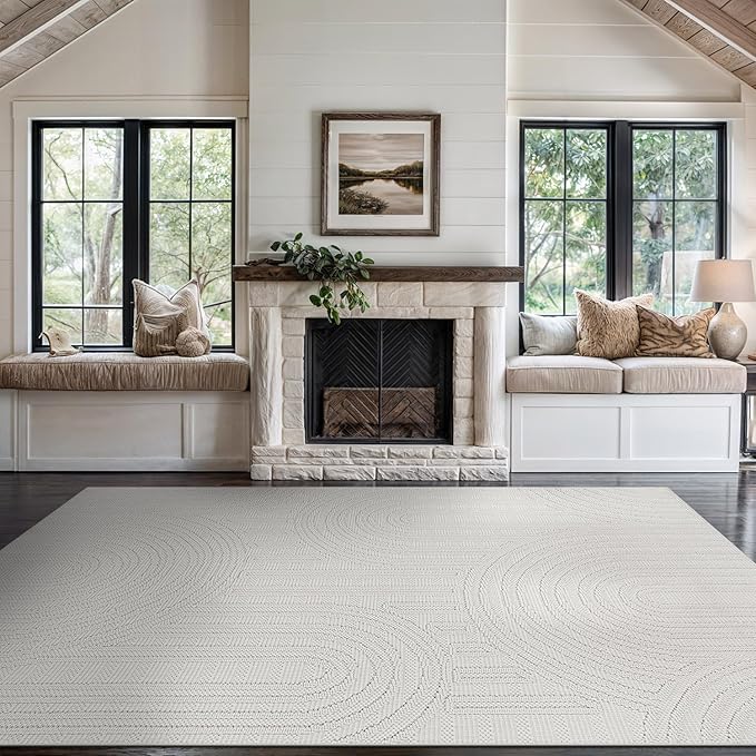 Beverly Rug Micro Loop Area Rug White 5x7 Modern Luxury Soft Circle Geometric Durable Indoor Area Rugs for Living Dining Room Office Stain Resistant Non Shedding Casual Indoor Carpet White 5 x 7