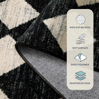 Lahome Moroccan Trellis Area Rug - 3x5 Washable Black Entry Rug Non Slip Living Room Mat, Distressed Lattice Soft Stain Resistance Indoor Throw Carpet for Front Door Foyer Bedroom Bathroom
