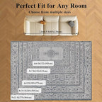 4x6 Washable Area Rug for Living Room, Carpet for Bedroom, Soft Faux Wool Retro Dining Room Rug, Non Slip&Non-Shedding Resistant Low Pile Vintage Print Rug for Home Office (Grey/Blue)