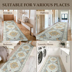 Area Rugs 2'x10' Washable Non-Slip, Floral Vintage Distress Print Pattern Medallion Carpet for Living Room Bedroom Dining Room, Light Yellow Carbon Grey Orange
