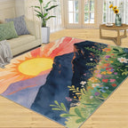 Boho Sun Area Rugs 5x7ft, Minimalist Line Rugs for Living Room, Geometric Solar Floor Rug Sturdy and Non-Shedding for Bedroom Hardwood Floors Teen Room